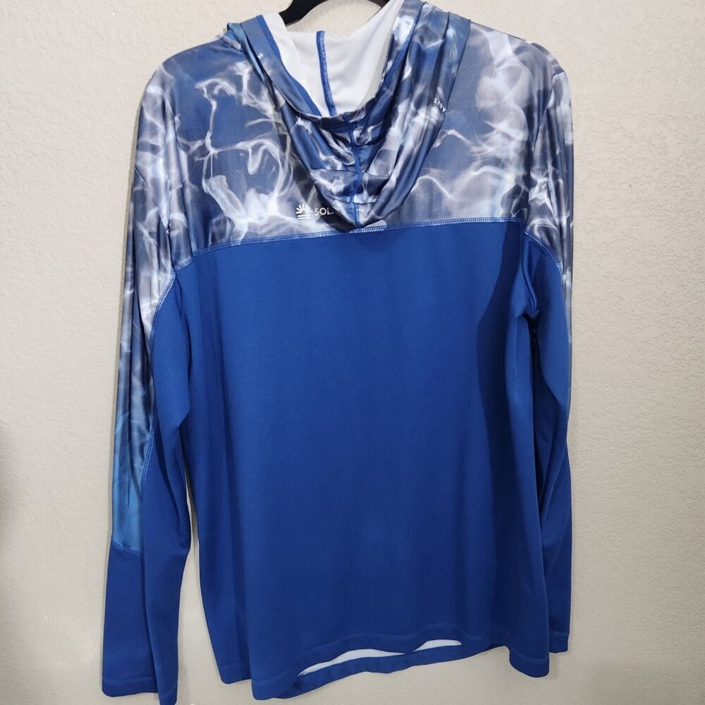 Habit Shirt Mens Large Long Sleeve Hoodie Blue Water Pattern Travel Beach Swim - Picture 4 of 10